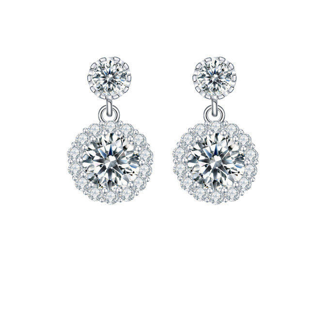 Full diamond earrings, S925 sterling silver moissanite stud earrings, versatile and high-end round bag earrings
