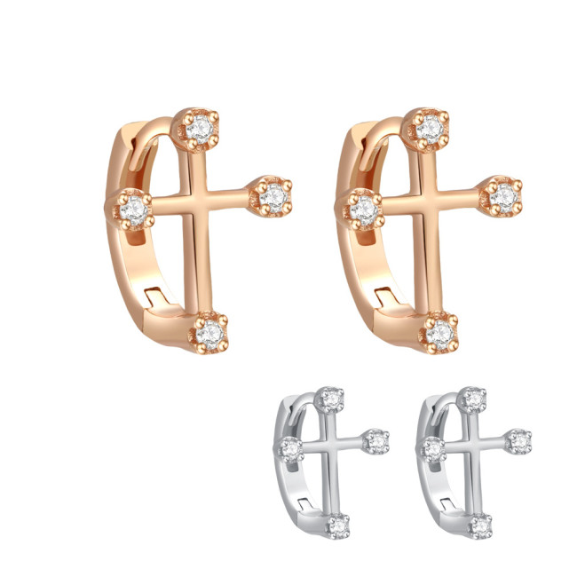 S925 Moissanite minimalist niche high-end cross-shaped earrings, fashionable platinum PT950 earrings, versatile.