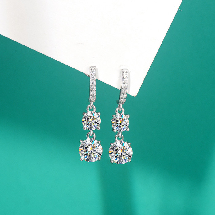 S925 Sterling Silver Moissanite Earrings, Fashionable and Luxurious Silver Needle Earrings, High-End Full Diamond Stud Earrings
