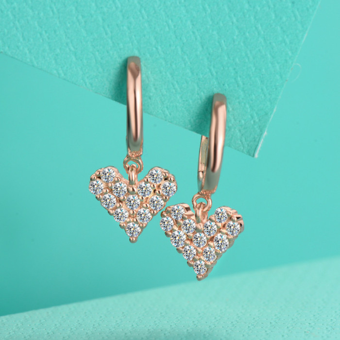 S925 Sterling Silver Moissanite Heart Earrings, Luxury Fashionable Earrings, Wholesale Heart-Shaped Earrings for Women