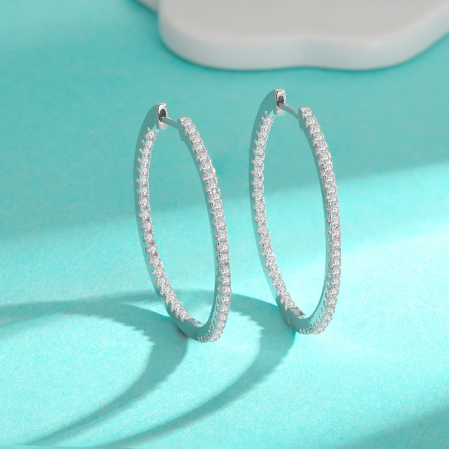 New S925 Sterling Silver Moissanite Circle Earrings - Simple and Elegant Women's Silver Jewelry