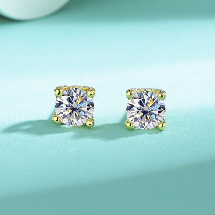 Moissanite earrings, micro-pave bull head stud earrings, sterling silver stud earrings, super sparkly women's earrings
