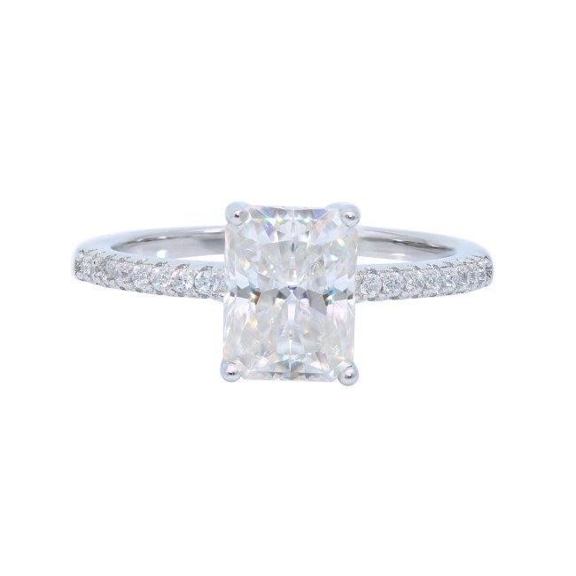 Moissanite Rectangular Four-Claw Ring for Women, S925 Sterling Silver, Micro-Pave, Closed Setting, Simple and Fashionable