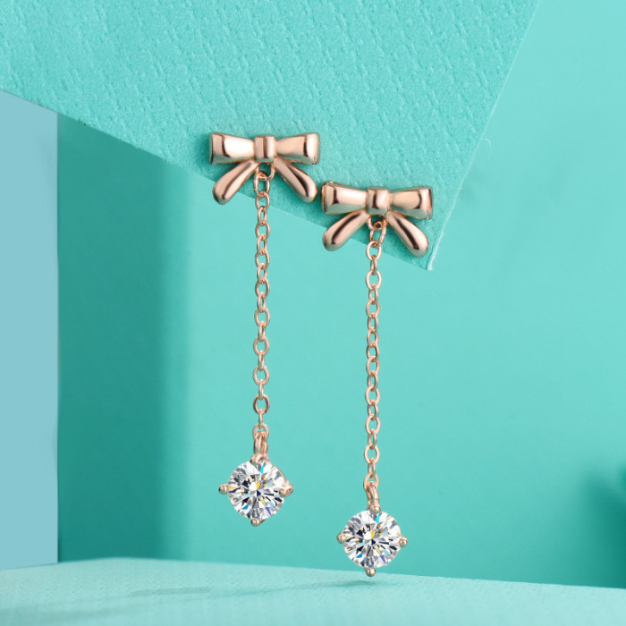 Sweet and luxurious S925 silver bow earrings, unique style, long and elegant tassel earrings for women.
