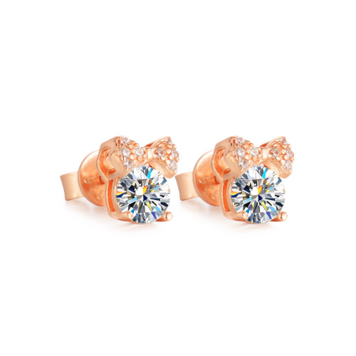 Moissanite bow earrings for women, S925 sterling silver, small and exquisite four-prong earrings, light luxury, simple and fashionable jewelry.