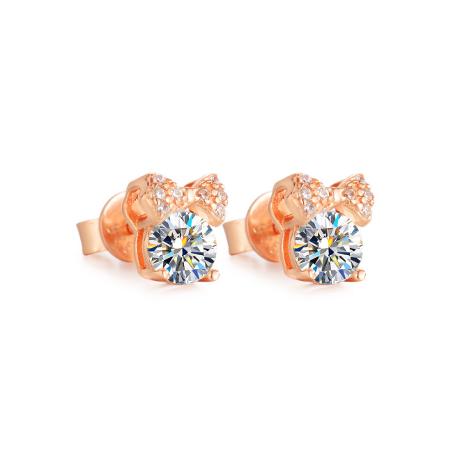 Moissanite bow earrings for women, S925 sterling silver, small and exquisite four-prong earrings, light luxury, simple and fashionable jewelry.