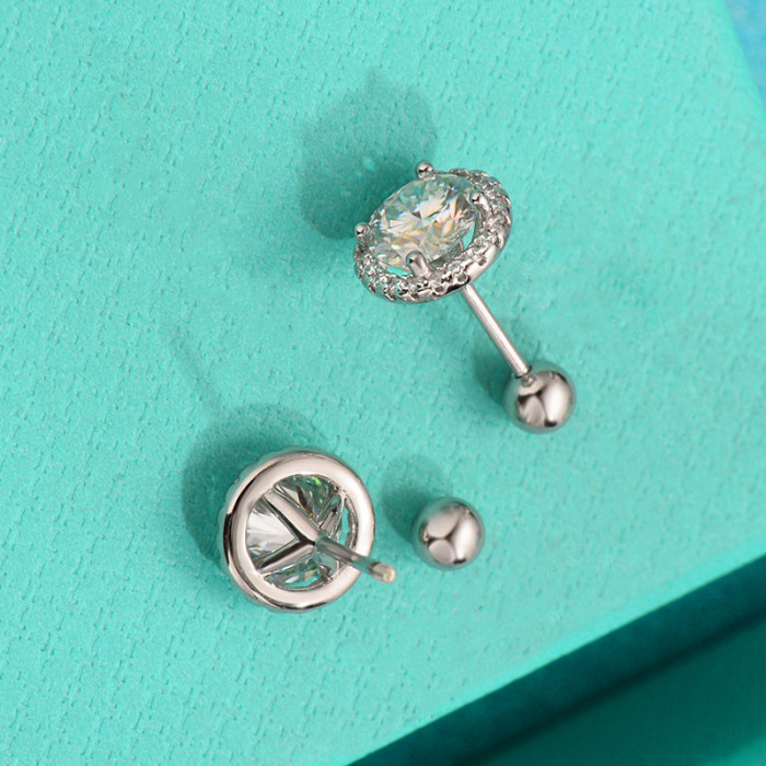 S925 Sterling Silver Moissanite Stud Earrings: Simple, Elegant, Stylish, Niche Design, Round Pouch Earrings with Full Diamonds, Versatile