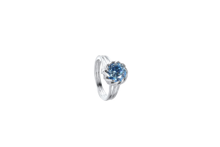 S925 sterling silver luxury elegant millennium floral cut high-end light sea color large surface ring