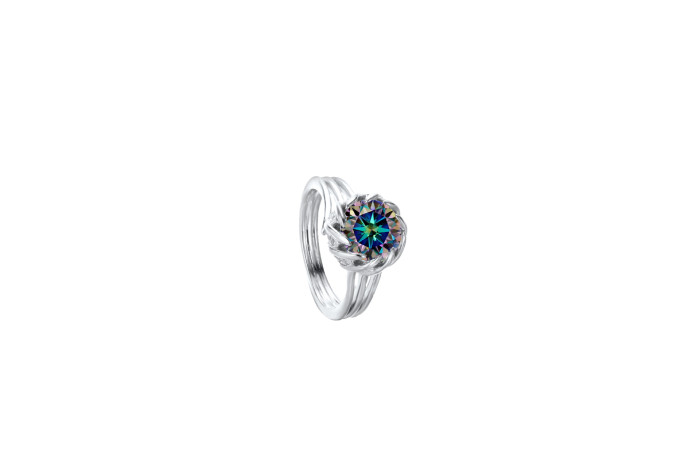 S925 sterling silver luxury elegant millennium floral cut high-end light sea color large surface ring