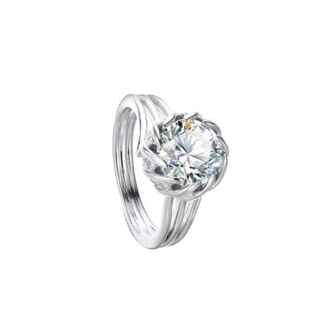 S925 sterling silver luxury elegant millennium floral cut high-end light sea color large surface ring