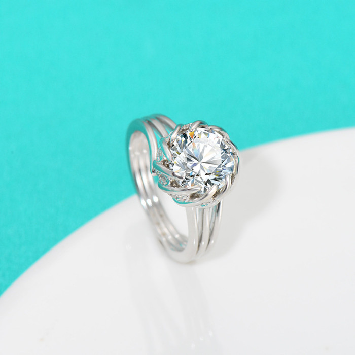 S925 sterling silver luxury elegant millennium floral cut high-end light sea color large surface ring