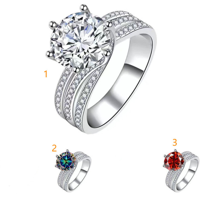Moissanite Six-Claw Ring S925 Sterling Silver Plated with White Gold, Luxuriously Set, Three Lifetimes Women's Proposal Couples