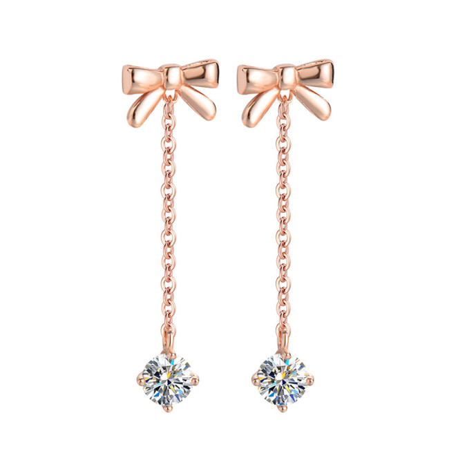 Sweet and luxurious S925 silver bow earrings, unique style, long and elegant tassel earrings for women.
