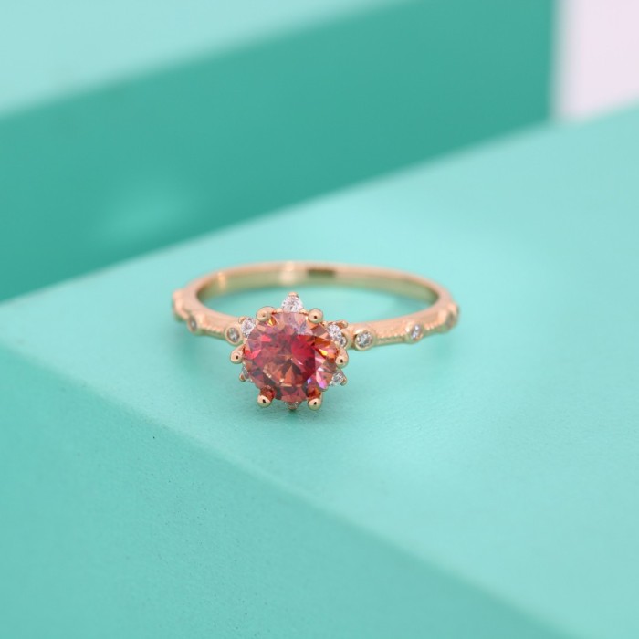 Pink Moissanite Ring for Women, Pure Silver S925, Six-Prong Floral Design, Niche Style, Delicate Ring