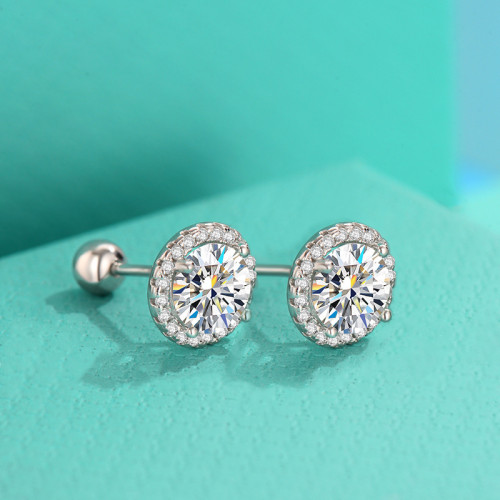 S925 Sterling Silver Moissanite Stud Earrings: Simple, Elegant, Stylish, Niche Design, Round Pouch Earrings with Full Diamonds, Versatile