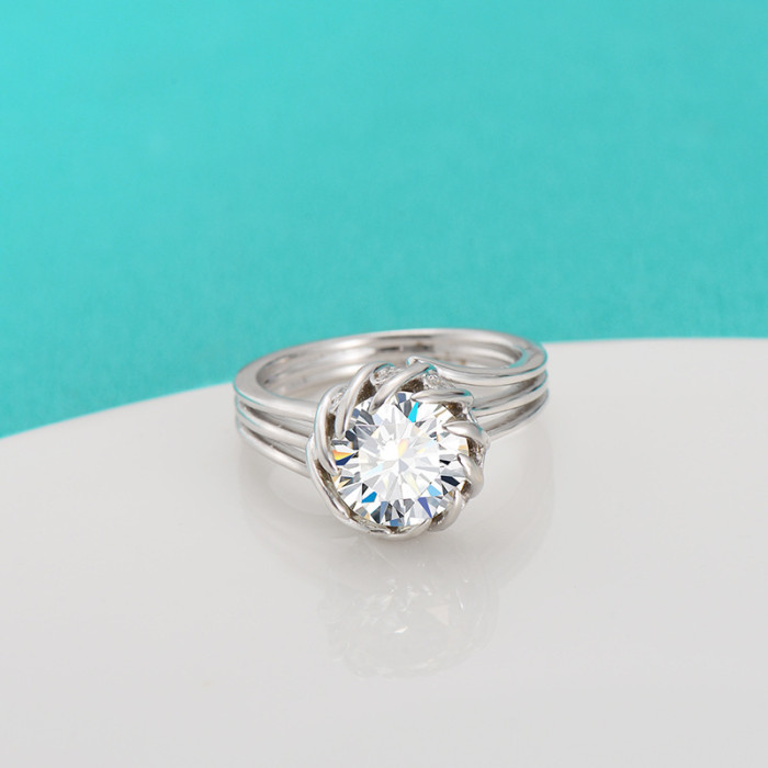 S925 sterling silver luxury elegant millennium floral cut high-end light sea color large surface ring