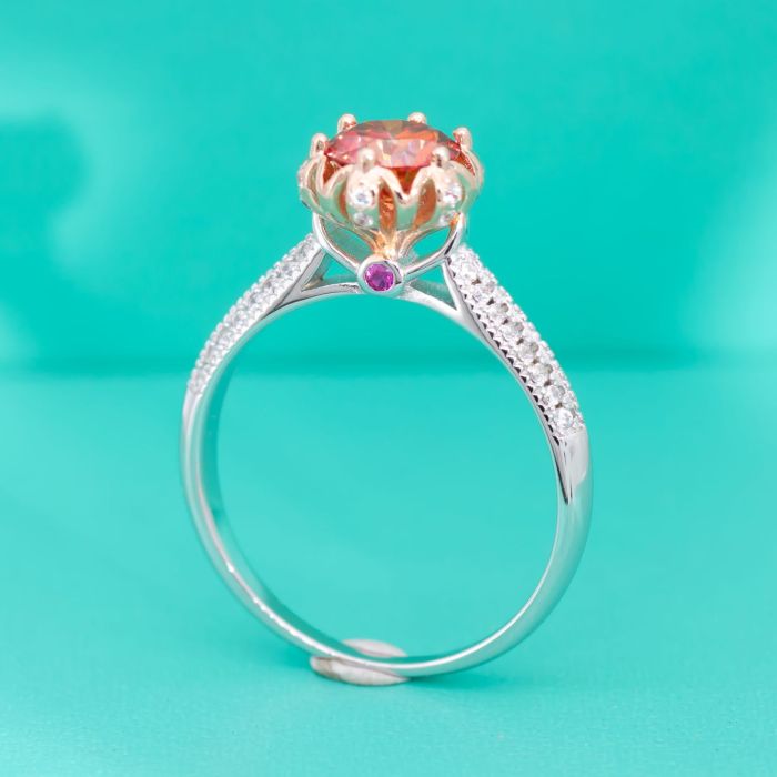 Red Moissanite Diamond Ring for Women, S925 Sterling Silver, Simple and Fashionable, Rose Gold, Color Gemstone, Closed-Setting, Micro-Pavé, Personalized Wedding Ring