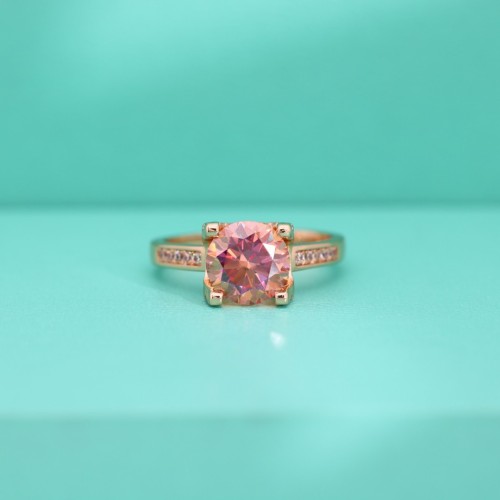 S925 Sterling Silver Colorful Moissanite Ring for Women, U-Shaped Micro-Pavé Bull Head, Four-Prong Champagne Gold, Elegant and Stylish