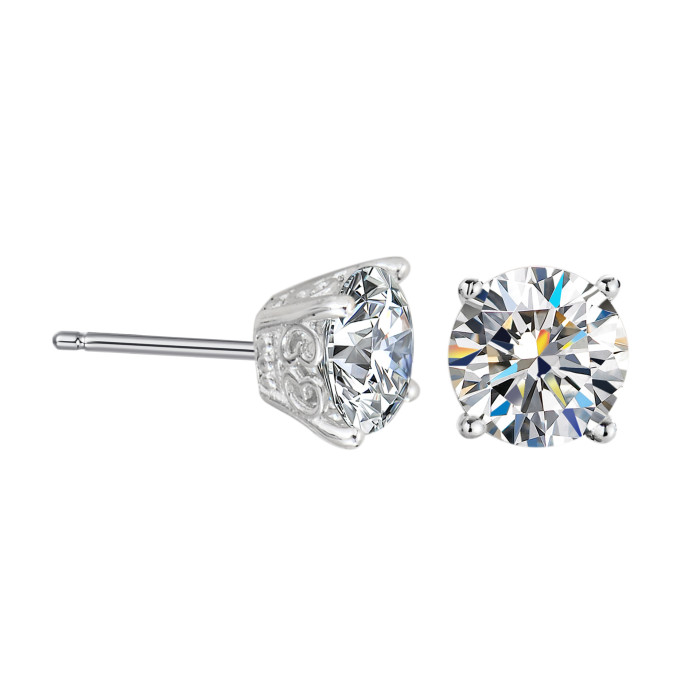 Moissanite diamond four-prong stud earrings for women, S925 sterling silver, simple, stylish, niche design, small and delicate earrings.