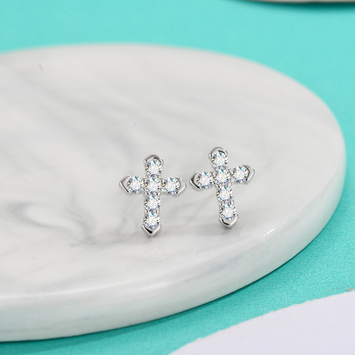 New sterling silver cross earrings for women, simple, elegant, and luxurious design, delicate S925, small and stylish.