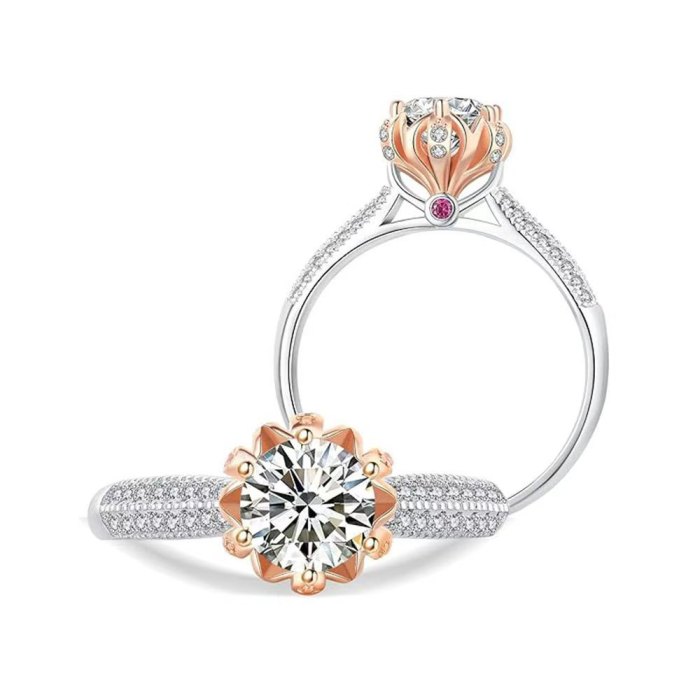 Red Moissanite Diamond Ring for Women, S925 Sterling Silver, Simple and Fashionable, Rose Gold, Color Gemstone, Closed-Setting, Micro-Pavé, Personalized Wedding Ring