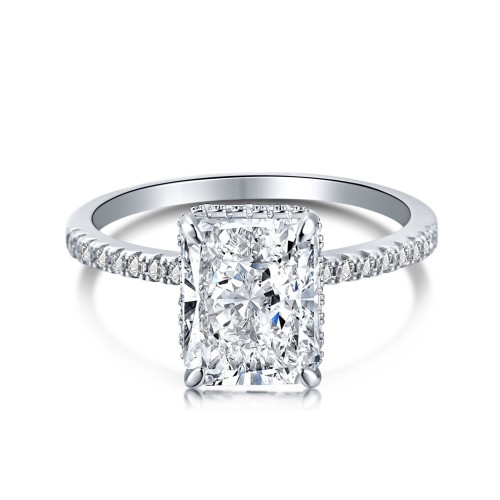 S925 Sterling Silver Rectangular Yellow Diamond Ice Flower Cut 8*10 Ring Fashionable Versatile High-End Feeling Ring