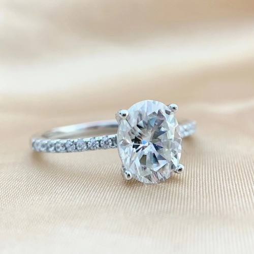 S925 Sterling Silver Oval Moissanite Ring, 3 Carat Fancy Cut Egg-Shaped Statement Ring