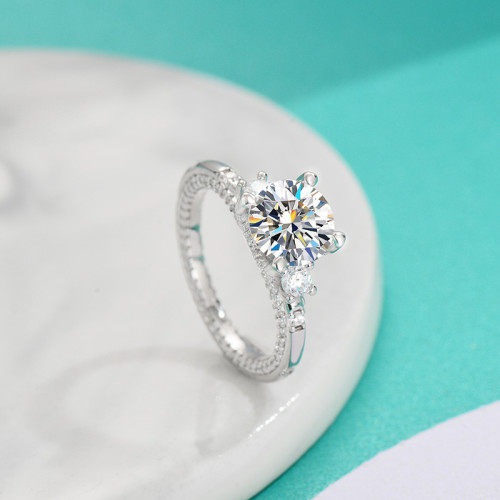 Simple and stylish genuine S925 sterling silver 2-carat moissanite starburst ring for women, engagement diamond ring jewelry