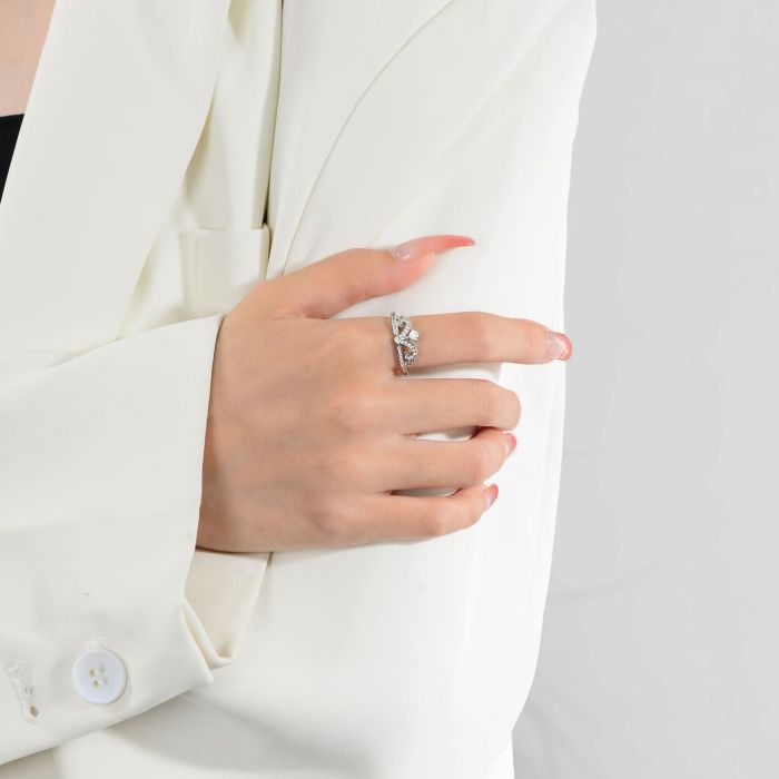 Moissanite Crown Ring for Women, S925 Sterling Silver, Simple and Fashionable, Petite and Exquisite, Light Luxury, Trendy, Open-Free Design