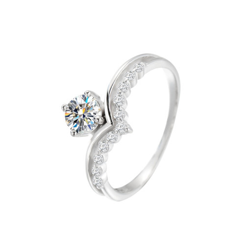 Moissanite Ring for Women S925 Sterling Silver Simple Fashion Petite Fine Micro-Inlaid Luxury Classic Personalized Trendy Open-End