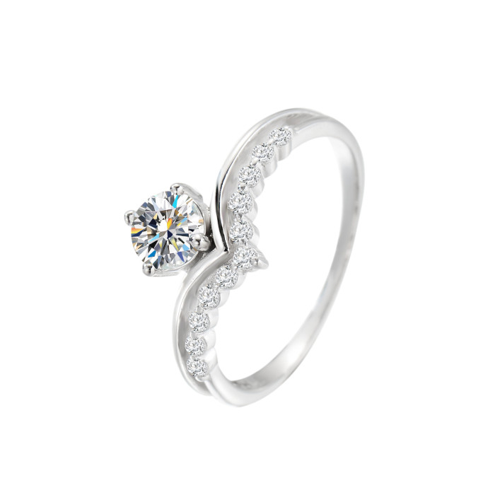 Moissanite Ring for Women S925 Sterling Silver Simple Fashion Petite Fine Micro-Inlaid Luxury Classic Personalized Trendy Open-End