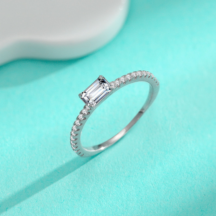 S925 Sterling Silver Moissanite 4*6 Rectangular Emerald Cut Ring, Petite and Exquisite Women's Fashion Ring, Versatile Style