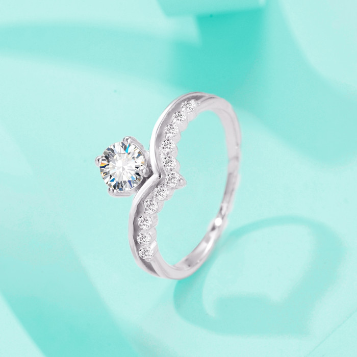 Moissanite Ring for Women S925 Sterling Silver Simple Fashion Petite Fine Micro-Inlaid Luxury Classic Personalized Trendy Open-End
