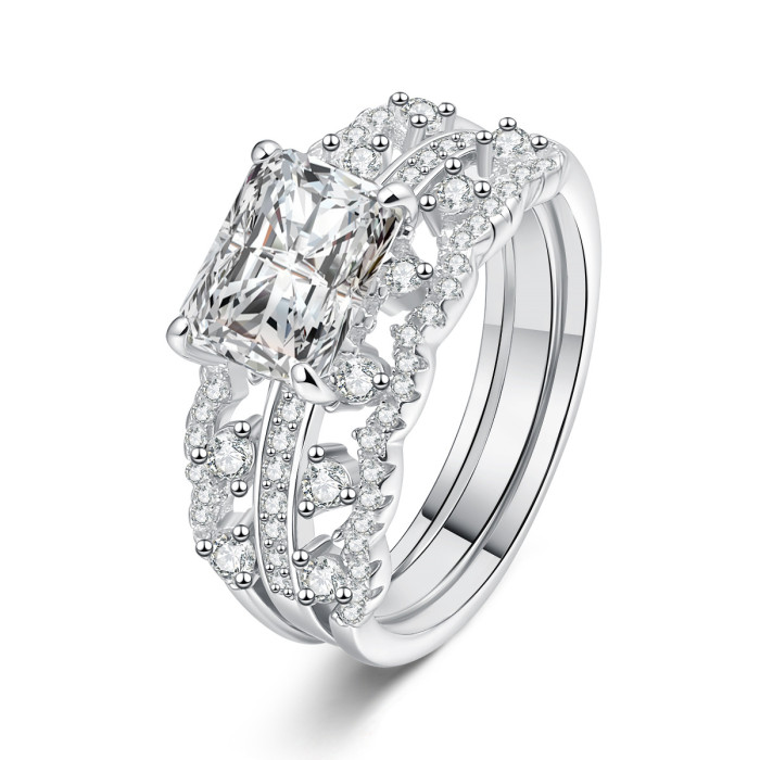 S925 sterling silver rectangular Moissanite ring, two-wear style, versatile and fashionable accessory