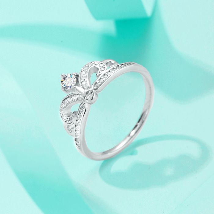Moissanite Crown Ring for Women, S925 Sterling Silver, Simple and Fashionable, Petite and Exquisite, Light Luxury, Trendy, Open-Free Design