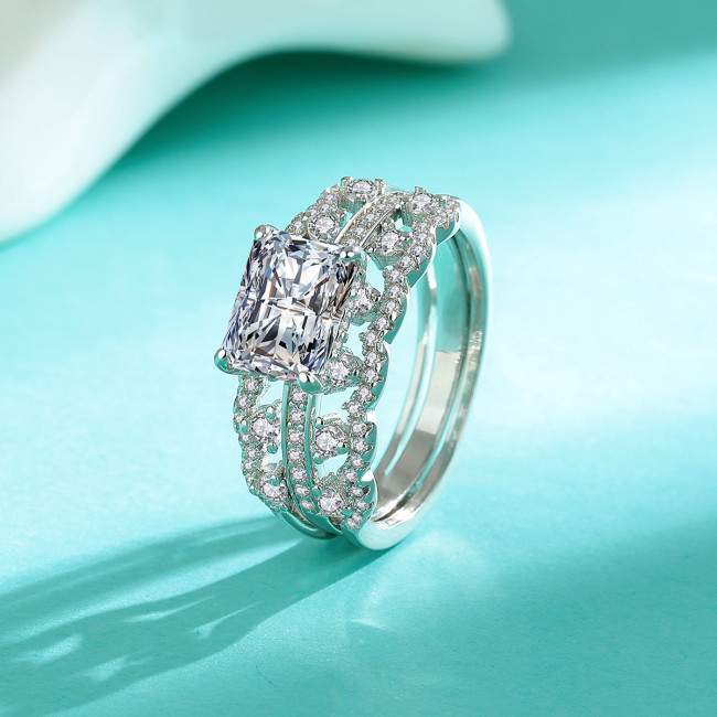 S925 sterling silver rectangular Moissanite ring, two-wear style, versatile and fashionable accessory