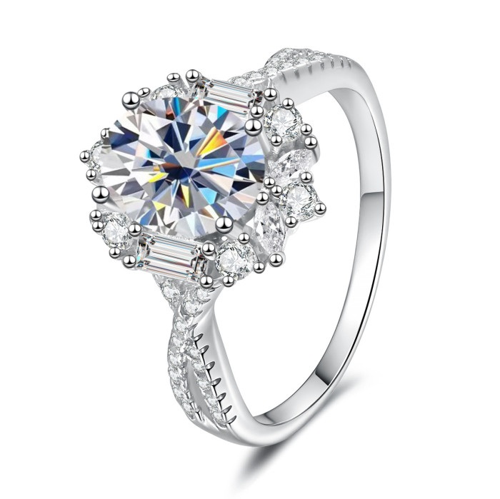 S925 Sterling Silver Oval Moissanite Ring for Women, Light Luxury Fashion Engagement Wedding Closed Band