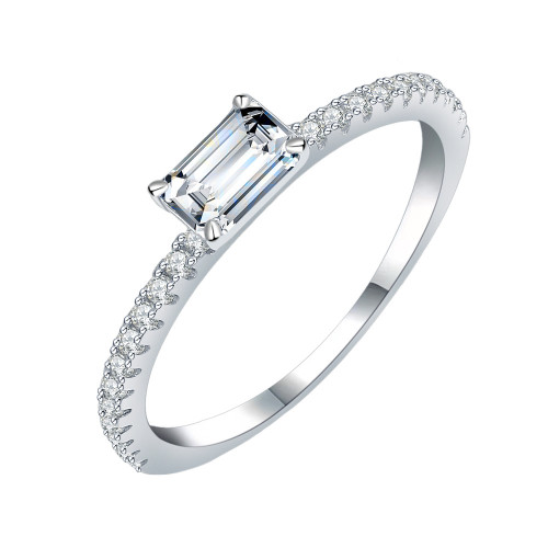 S925 Sterling Silver Moissanite 4*6 Rectangular Emerald Cut Ring, Petite and Exquisite Women's Fashion Ring, Versatile Style