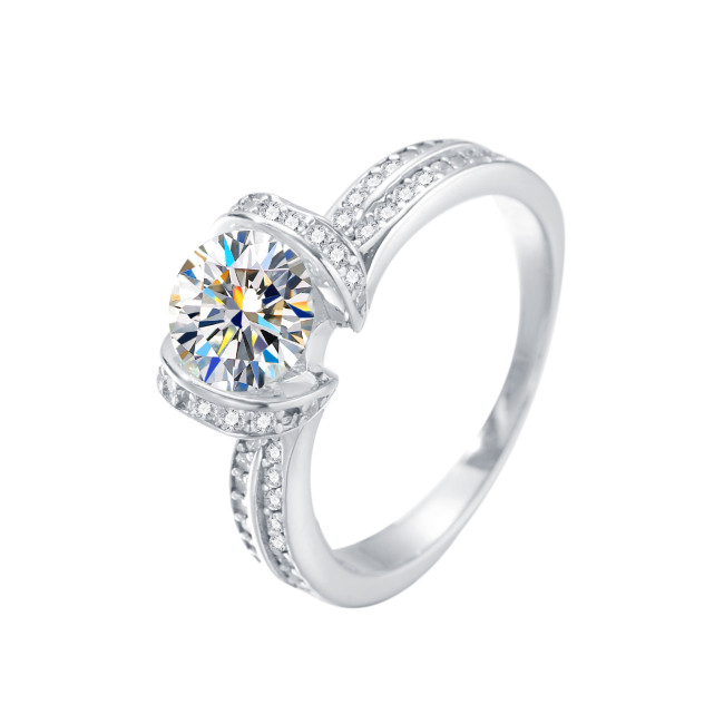 Moissanite Ribbon Ring for Women, S925 Sterling Silver, Simple and Stylish, Delicate and Lightweight, Korean Closed Band Design