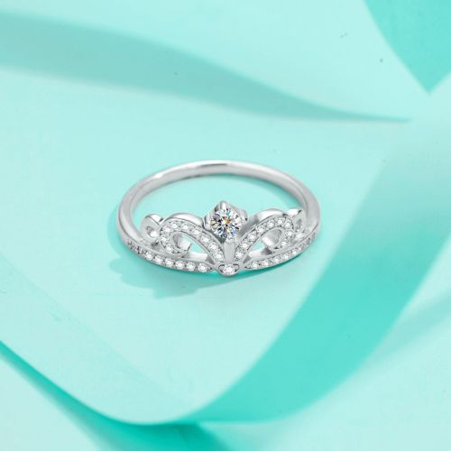 Moissanite Crown Ring for Women, S925 Sterling Silver, Simple and Fashionable, Petite and Exquisite, Light Luxury, Trendy, Open-Free Design