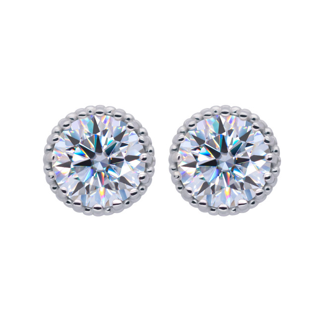 S925 Sterling Silver Moissanite Mesh Stud Earrings for Women - Niche Design, Elegant and Sophisticated Round Diamond Earrings