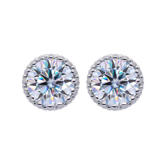 S925 Sterling Silver Moissanite Mesh Stud Earrings for Women - Niche Design, Elegant and Sophisticated Round Diamond Earrings