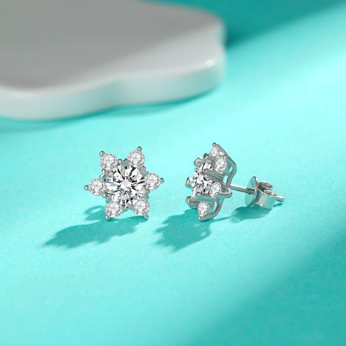 S925 Sterling Silver Moissanite Stud Earrings, Six-Pointed Star Full Diamond Earrings, Fashionable Cuff Earrings