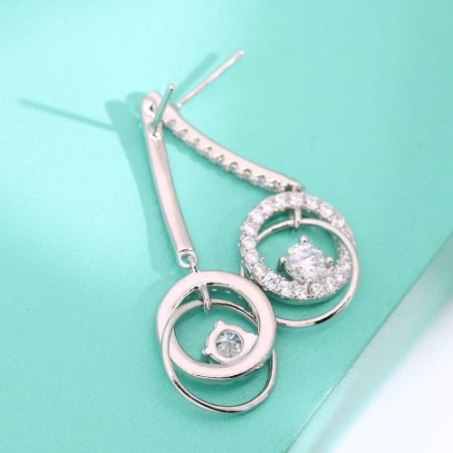 Moissanite Earrings with Silver Needles, Elegant Heavy Craftsmanship, Long Style, S925 Sterling Silver, Women's Double Ring Circular Design, Beating Heart Design