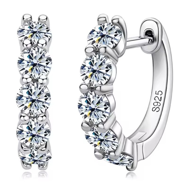 Sterling silver S925 round moissanite earrings with pavé diamonds, elegant and unique style for women.