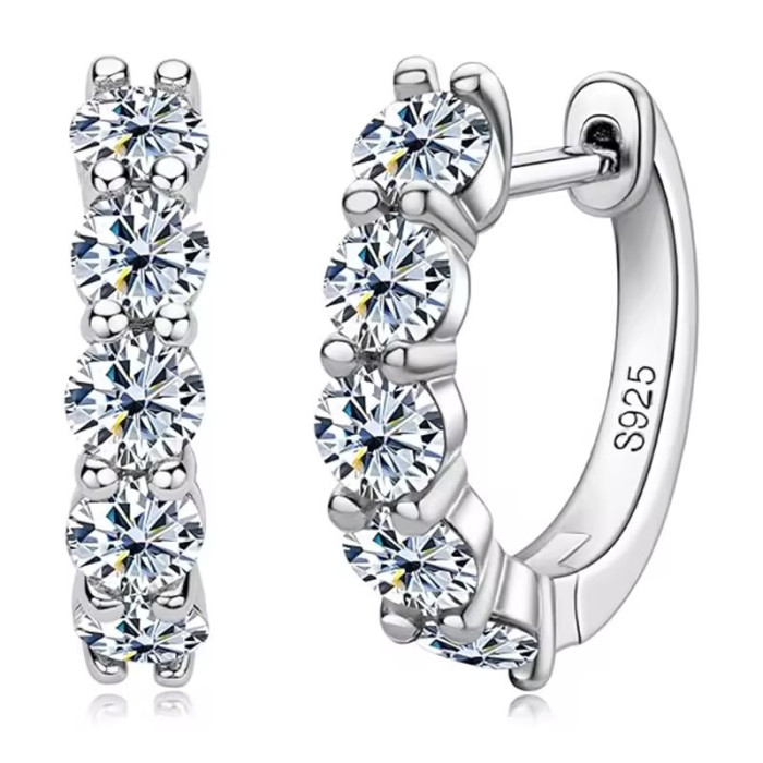 Sterling silver S925 round moissanite earrings with pavé diamonds, elegant and unique style for women.