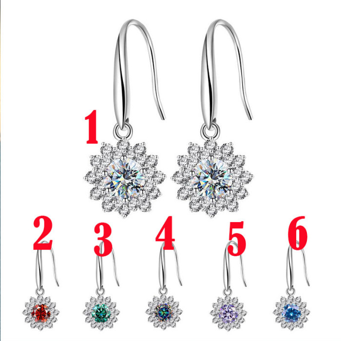 S925 Sterling Silver Moissanite Sunflower Earrings, French Style Double Row Diamond Earrings, Hook Earrings, Stud Earrings, Exquisite and Versatile