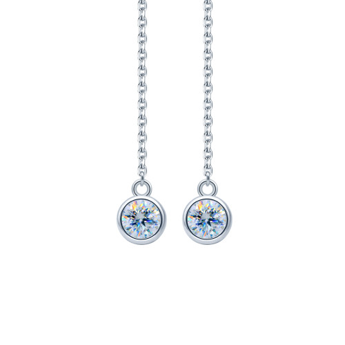 Moissanite long tassel earrings for women, S925 sterling silver, small and delicate, simple round bubble earrings.