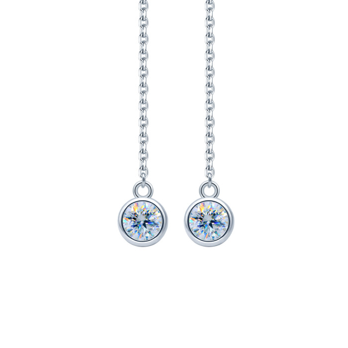 Moissanite long tassel earrings for women, S925 sterling silver, small and delicate, simple round bubble earrings.