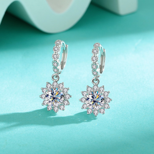 Sterling silver S925 moissanite sunflower design tassel earrings, understated luxury floral earrings